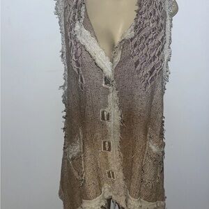 Vintage Claudia Grau Fringe Sleeveless Asymmetrical Hem Cardigan Size XL